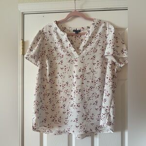 Hilary Radley White Floral V-Neck Short Sleeve Blouse - XXL